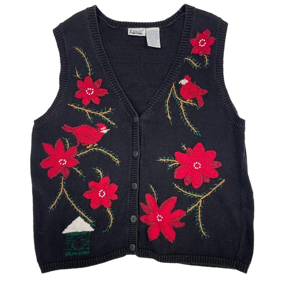 Vintage Capacity Woman Knit Button Front Sweater Vest Cardinal Holiday 1X - Picture 1 of 6